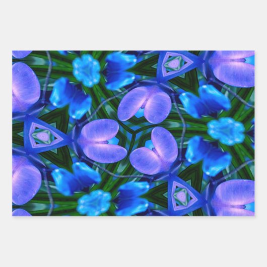 Royal Blue Flower Pattern Inpakpapier Vel (Voorkant)