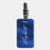Royal Blue Folie Modern Brush Script First Name Bagagelabel (Voorkant verticaal)