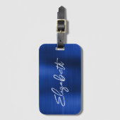 Royal Blue Folie Modern Brush Script First Name Bagagelabel (Voorkant (verticaal))