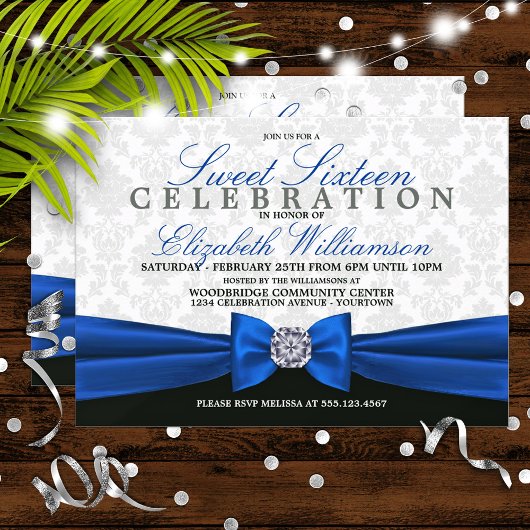 Royal Blue Formal Élégant Sweet 16 Invitation