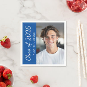 Royal Blue Foto Geslaagdfeest Klas van 2026 Servetten