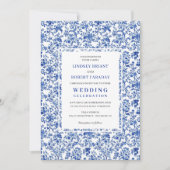 Royal Blue French Toile Floral Wedding Invitation (Devant)