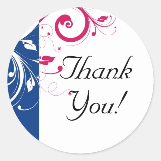 Royal Blue / Fuchsia Swirl Dank u Ronde Sticker (Voorkant)