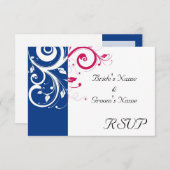 Royal Blue/Fuchsia Swirl Wedding RSVP Réponse (Devant / Derrière)