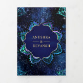 Royal Blue Galaxy Mandala QR Code Indian Wedding Drieluik Uitnodiging (Cover)