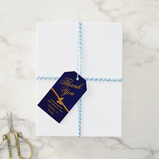 Royal Blue gepersonaliseerd dank u bruiloft gunst Cadeaulabel (Met Touw)