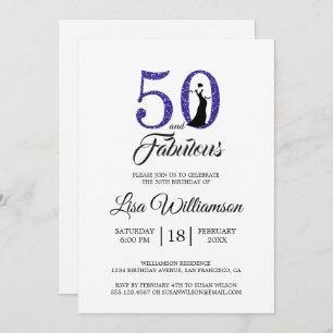 Royal Blue Glitter 50 Fabulous 50ste verjaardagsfe Kaart