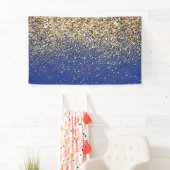 Royal Blue Glitter Achtergrond Verjaardag Gouden V Spandoek (Insitu)