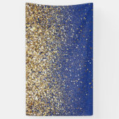Royal Blue Glitter Achtergrond Verjaardag Gouden V Spandoek (Verticaal)