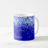 Royal blue glitter sparkles name script koffiemok (Voorkant rechts)