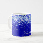 Royal blue glitter sparkles name script koffiemok (Voorkant links)
