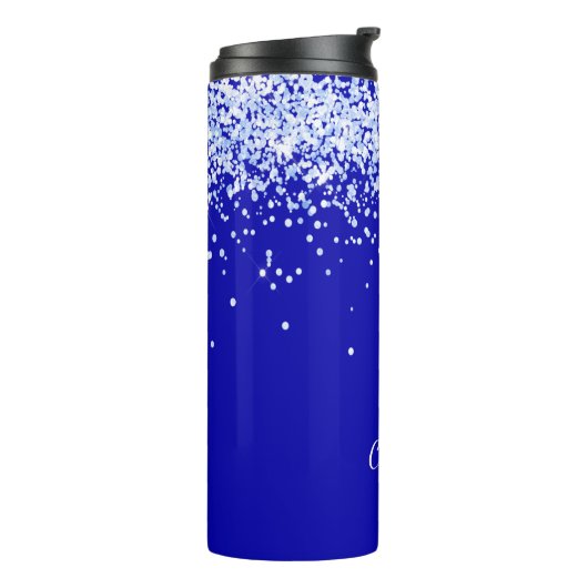 Royal blue glitter sparkles name script thermosbeker (Gedraaid links)