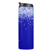 Royal blue glitter sparkles name script thermosbeker (Geroteerd rechts)