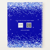 Royal blue glitter sprankelt naam glam 2026 planner (Achterkant)