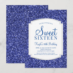Royal Blue Glitter Sweet 16 Uitnodigingen