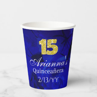 Royal Blue, Gold 15 and Tiara Quinceanera Papieren Bekers