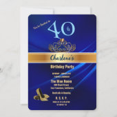 Royal Blue & Gold 40th Birthday Party Invitation (Devant)