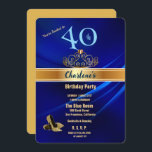 Royal Blue & Gold 40th Birthday Party Invitation<br><div class="desc">J'espère que vous apprécierez cette grande invitation de fête du 40e anniversaire avec cet arrière - plan Royal Blue et de belles perles d'or et de ruban dessus. Vous pouvez modifier tous les renseignements personnels sur l'Invitation pour répondre à vos besoins. Profitez-en ! https://www.zazzle.com/store/artzdizigns</div>