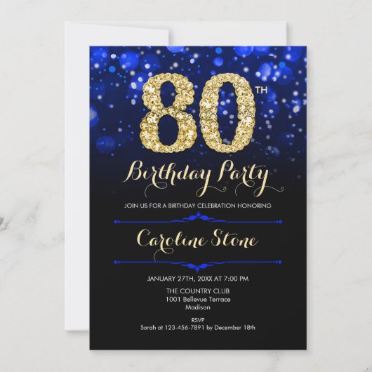 Royal Blue Gold 80e verjaardag Kaart (Voorkant)