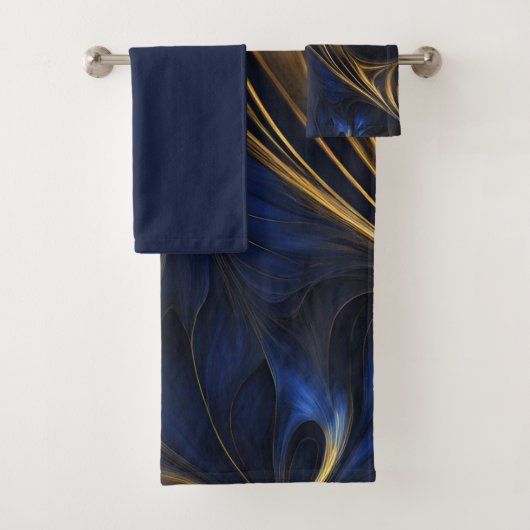 Royal Blue Gold Abstract Swirl Bad Handdoek (Insitu)
