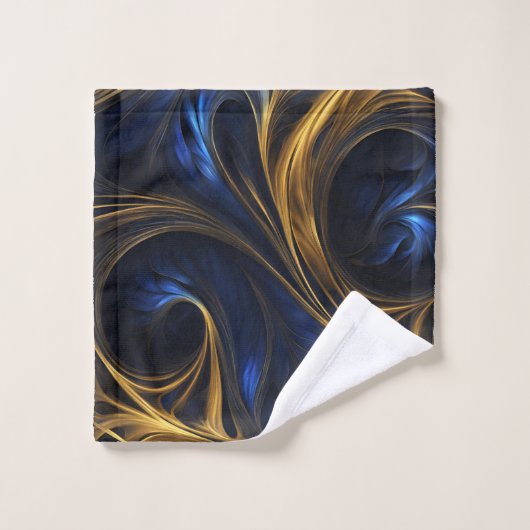 Royal Blue Gold Abstract Swirl Bad Handdoek (Wasdoekje)