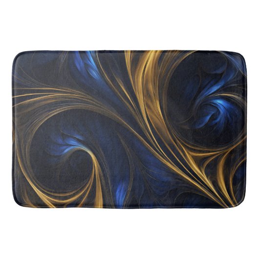 Royal Blue Gold Abstract Swirl Badmat (Voorkant)