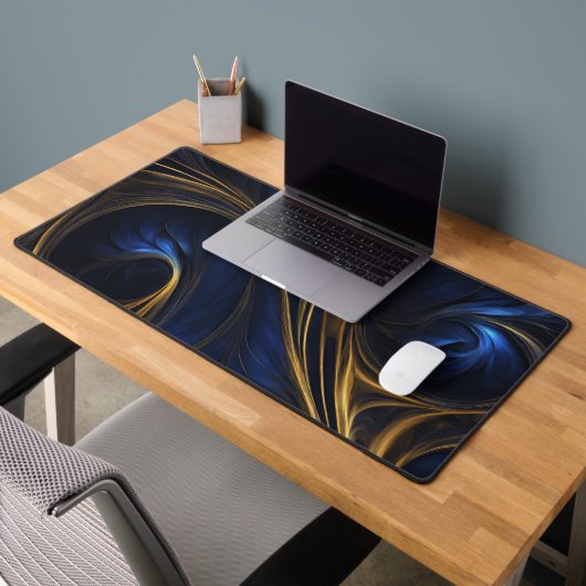Royal Blue Gold Abstract Swirl Bureaumat (Kantoor 2)