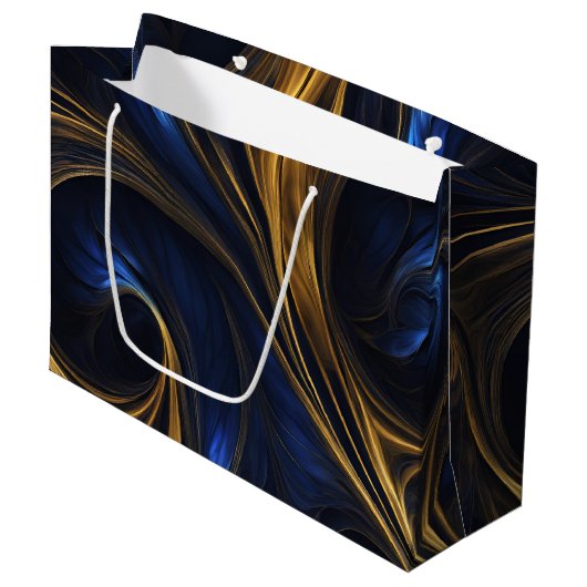 Royal Blue Gold Abstract Swirl Groot Cadeauzakje (Voorkant Gekanteld)