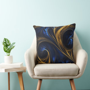Royal Blue Gold Abstract Swirl Kussen