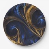 Royal Blue Gold Abstract Swirl Papieren Bordje (Voorkant)