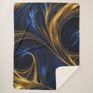 Royal Blue Gold Abstract Swirl Sherpa Deken