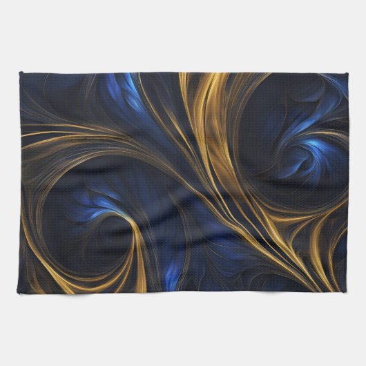 Royal Blue Gold Abstract Swirl Theedoek (Horizontaal)
