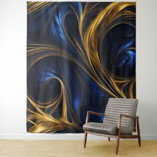 Royal Blue Gold Abstract Swirl Wandkleed