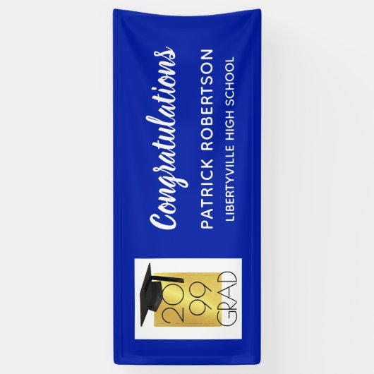 Royal Blue & Gold AFSTUDEERDER | Aangepaste kleur Spandoek (Verticaal)