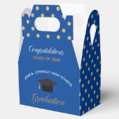 Royal Blue Gold Afstuderen Polka Dot Custom Bedankdoosjes (Geopend)