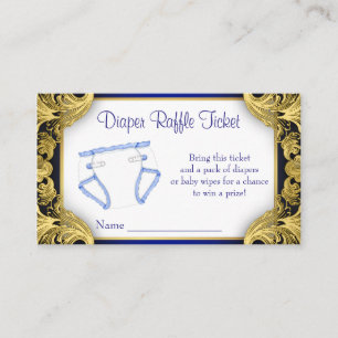 Royal Blue Gold Baby Luier Raffle Ticket Informatiekaartje