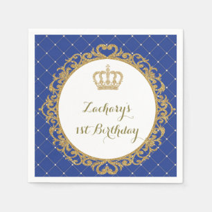 Royal Blue Gold Baby Prince Birthday Paper Napkin Servet