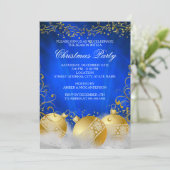 Royal Blue Gold Bauble White Kerstparty Kaart (Staand voorkant)