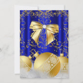 Royal Blue Gold Bow Bauble White Kerstparty Kaart (Achterkant)