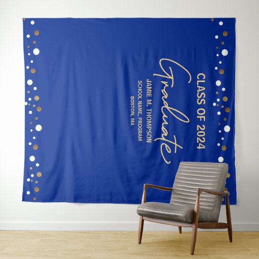 Royal Blue Gold Class of 2020 backdrop afstuderen Wandkleed (In Situ (horizontaal))