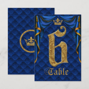 Royal Blue Gold Couronne Mariage Numéro de Table 6