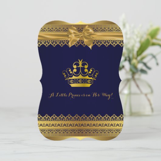 Royal Blue & Gold Crown Baby shower Kaart (Staand voorkant)