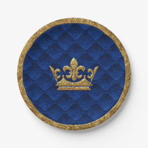 Royal Blue & Gold Crown Elegant Royal Storybook Papieren Bordje
