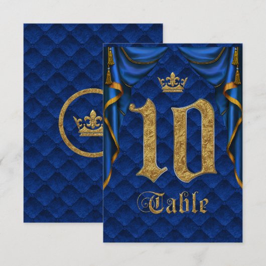 Royal Blue Gold Crown Mariage Numéro de Table 10 (Devant / Derrière)