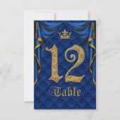 Royal Blue Gold Crown Mariage Numéro de Table 12 (Devant)