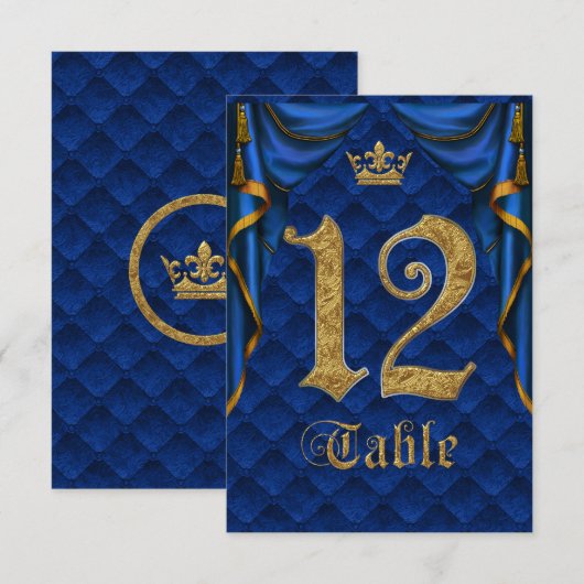 Royal Blue Gold Crown Mariage Numéro de Table 12 (Devant / Derrière)