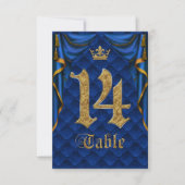 Royal Blue Gold Crown Mariage Numéro de Table 14 (Devant)