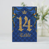 Royal Blue Gold Crown Mariage Numéro de Table 14 (Debout devant)