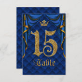 Royal Blue Gold Crown Mariage Numéro de Table 15 (Devant / Derrière)