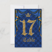 Royal Blue Gold Crown Mariage Numéro de Table 17 (Devant)